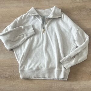 Athleta Off-white Heather Quarter- Zip Pullover